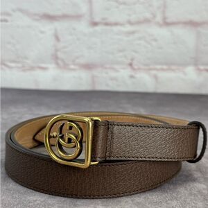 Gucci Interlocking G Brown Leather Belt with Gold Buckle Framed Gg 495128 105/42